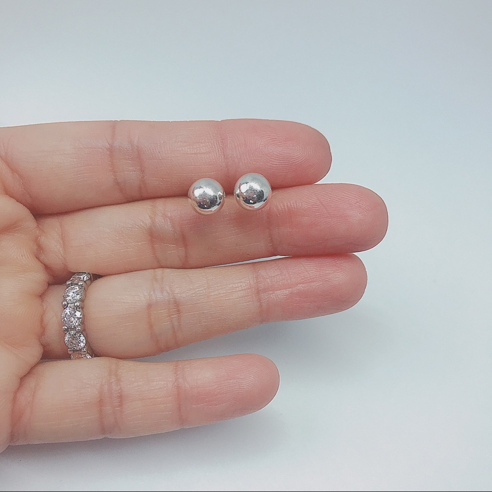 925 Sterling Silver Ball Stud Earring - Picture 7 of 7